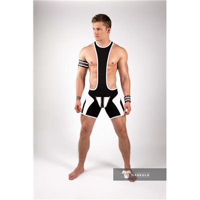 MASKULO - Men's Fetish Wrestling Singlet Codpiece Zippered rear White